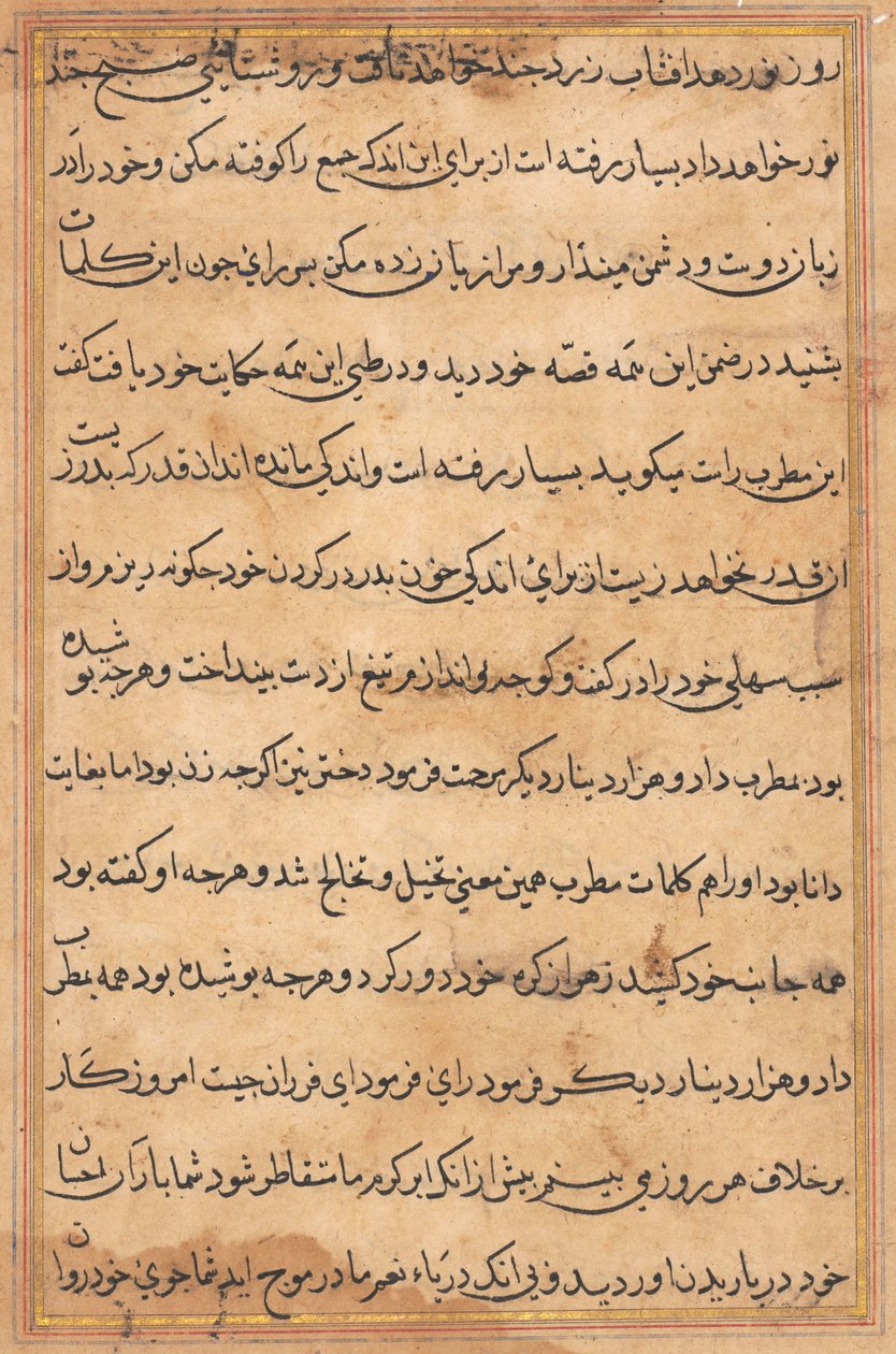 Side fra Tales of a Parrot Tuti-nama: tekstside, ca. 1560. av Unbekannt