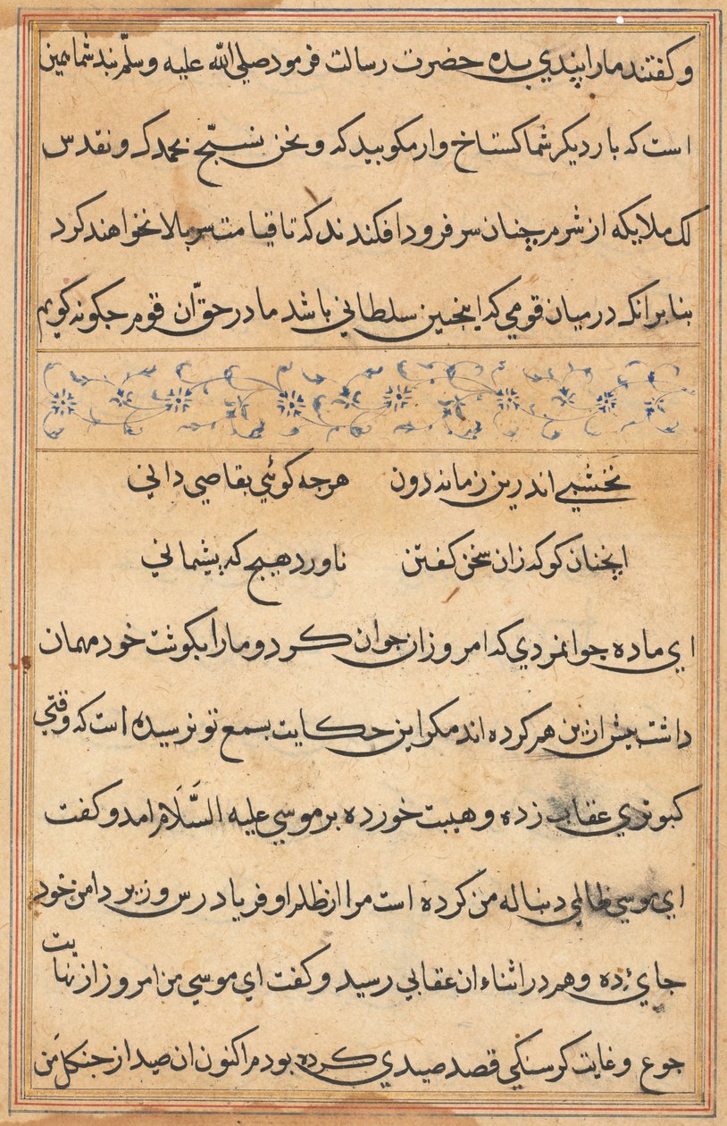 Side fra Tales of a Parrot Tuti-nama: tekstside, ca. 1560. av Unbekannt