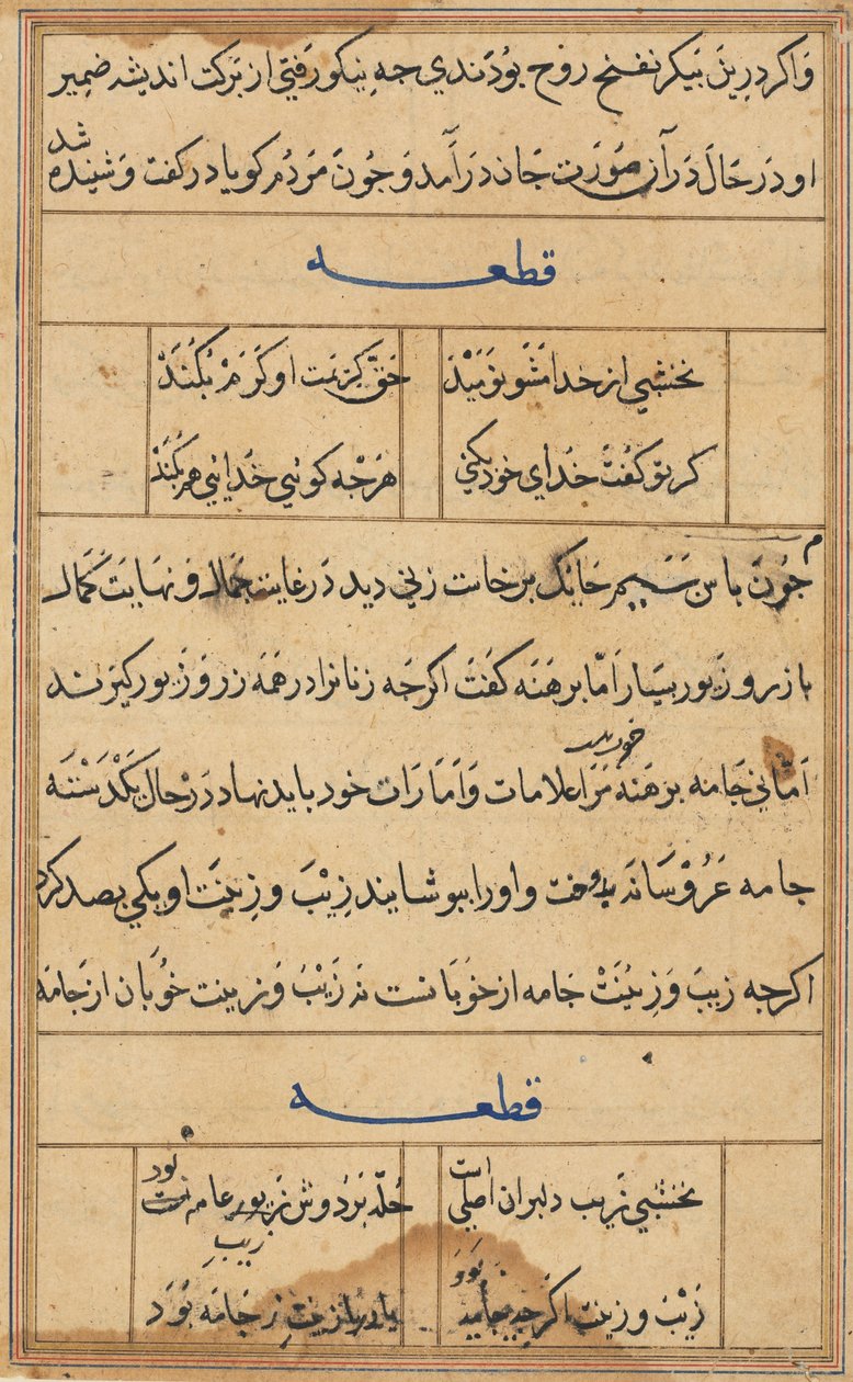 Side fra Tales of a Parrot Tuti-nama: tekstside, ca. 1560. av Unbekannt