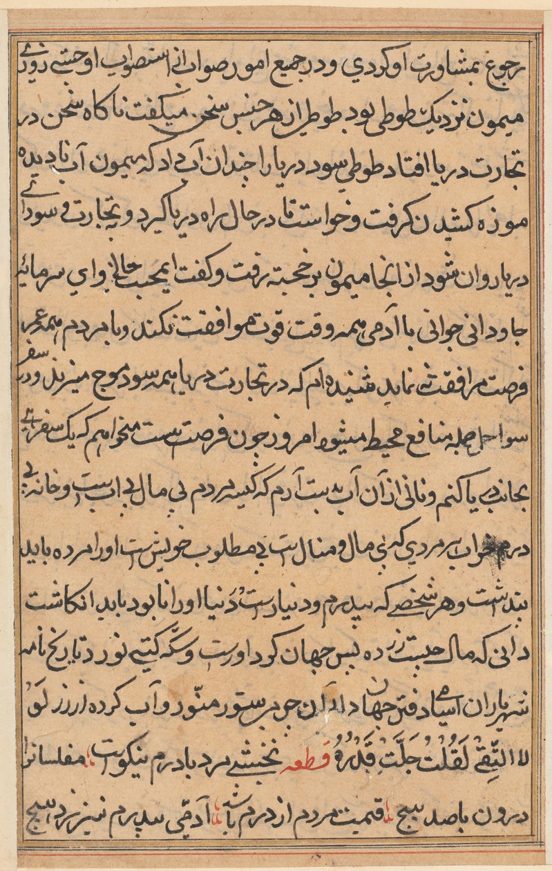 Side fra Tales of a Parrot Tuti-nama: tekstside, ca. 1560. av Unbekannt