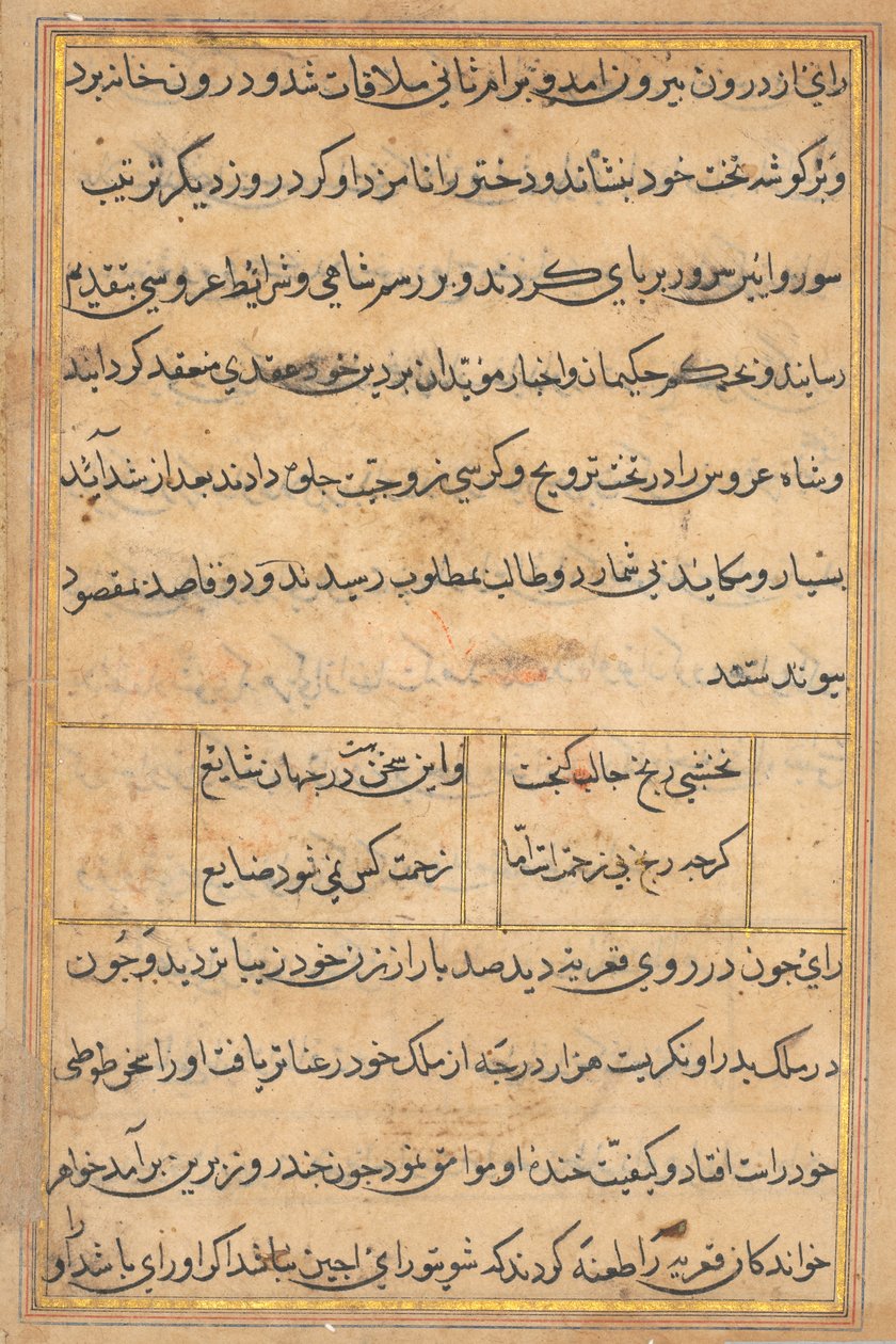 Side fra Tales of a Parrot Tuti-nama: tekstside, ca. 1560. av Unbekannt