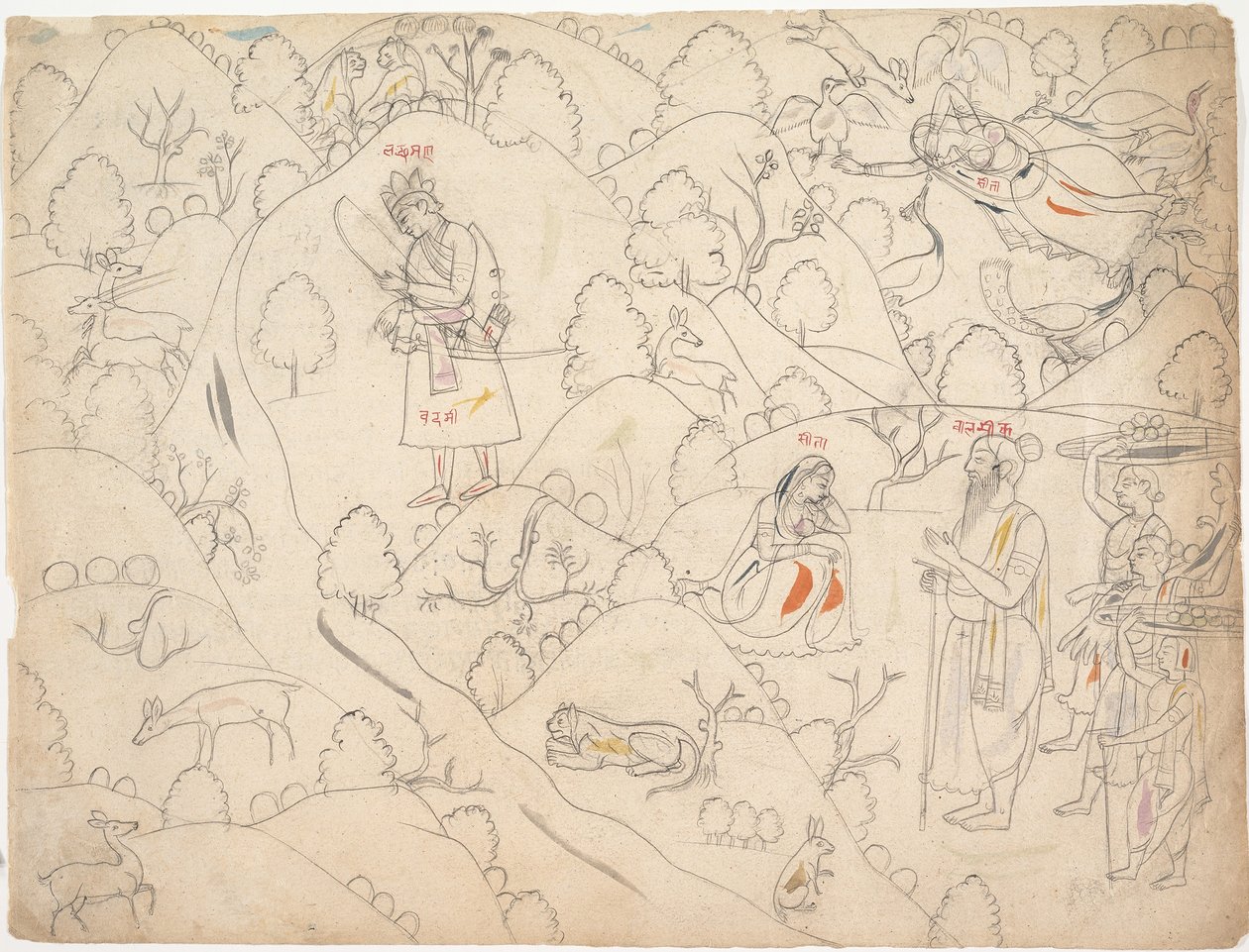 Side fra en spredt Ramayana-historie om Rama, første kvartal av 1800-tallet. av Unbekannt