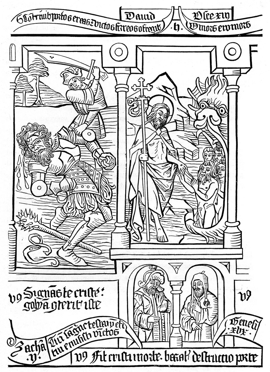 Side fra Biblia Pauperum, 1400-tallet, 1870 av Unbekannt