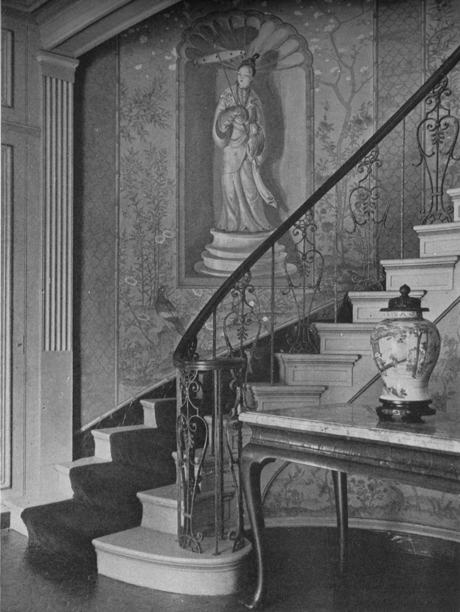 Malt dekorasjon, vegg i trappen, huset til fru WK Vanderbilt, New York City, 1924 av Unbekannt