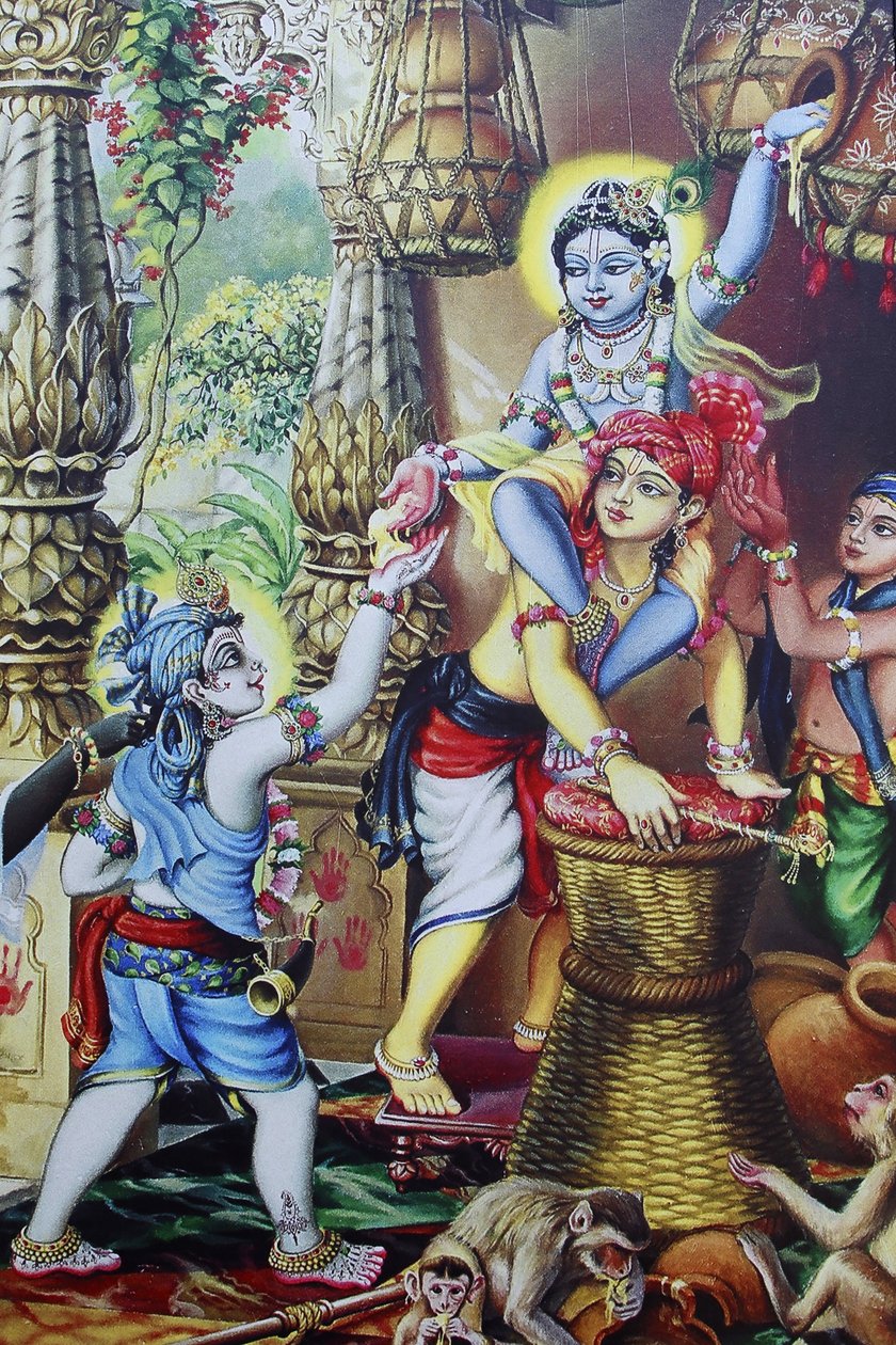 Maleri som viser hinduguden Krishnaas et barn som leker med brødrene sine. India av Unbekannt