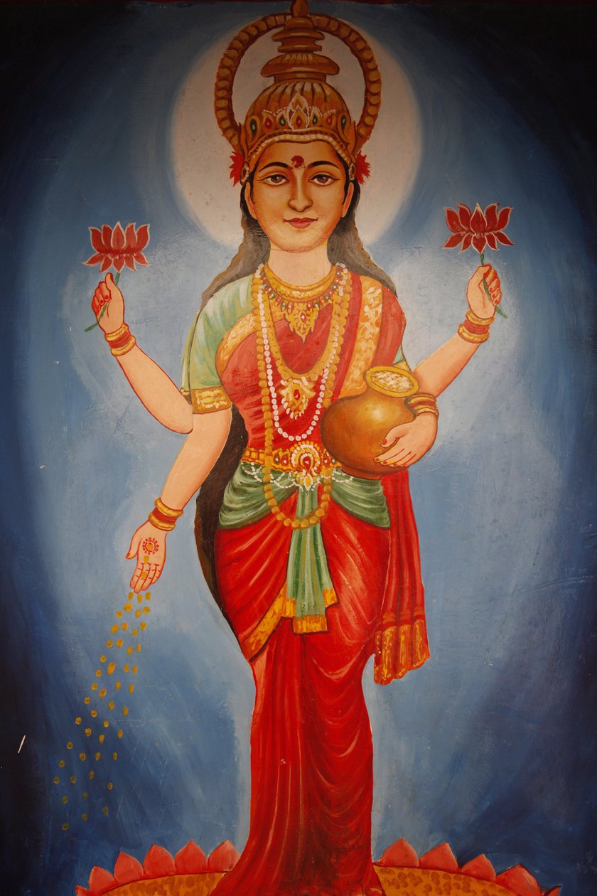 Maleri som viser gudinnen Lakshmi, Haridwar, India av Unbekannt