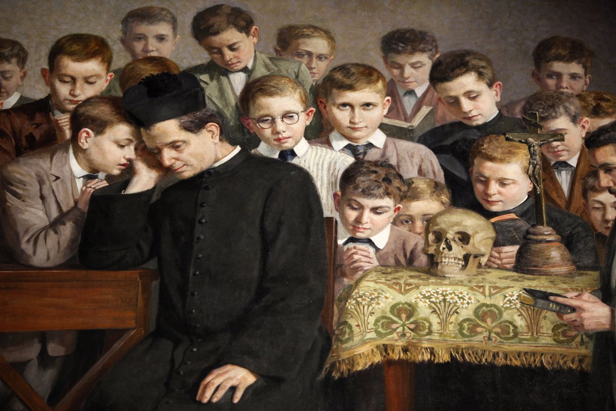 Maleri som skildrer livet til Don Bosco i Santuario di Maria Ausiliatrice, Valdocco, Torino, Italia av Unbekannt