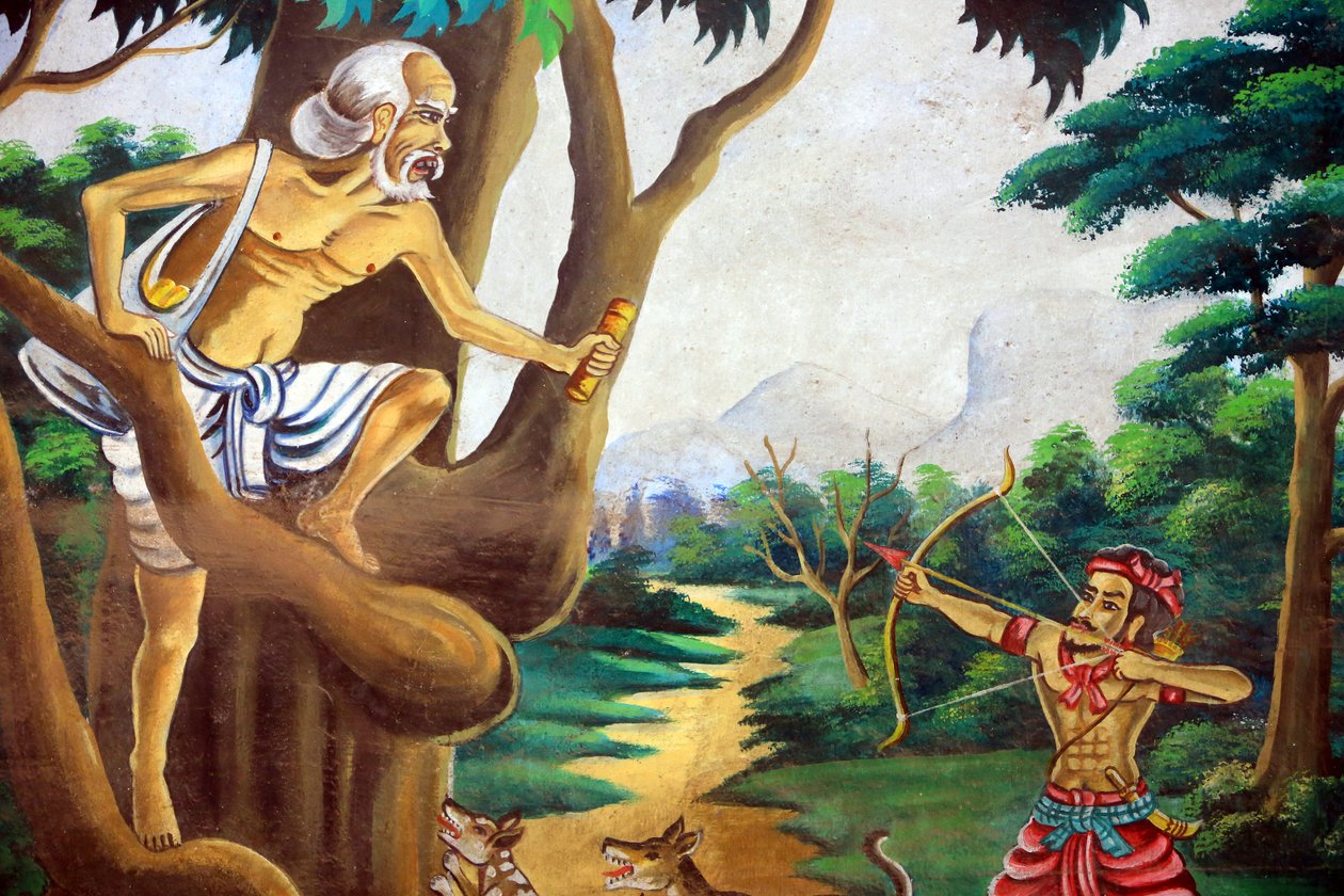 Maleri som skildrer livshistorien til Shakyamuni Buddha. Wat Naxai. Vientiane. Laos, 20151106, Vientiane, Laos av Unbekannt