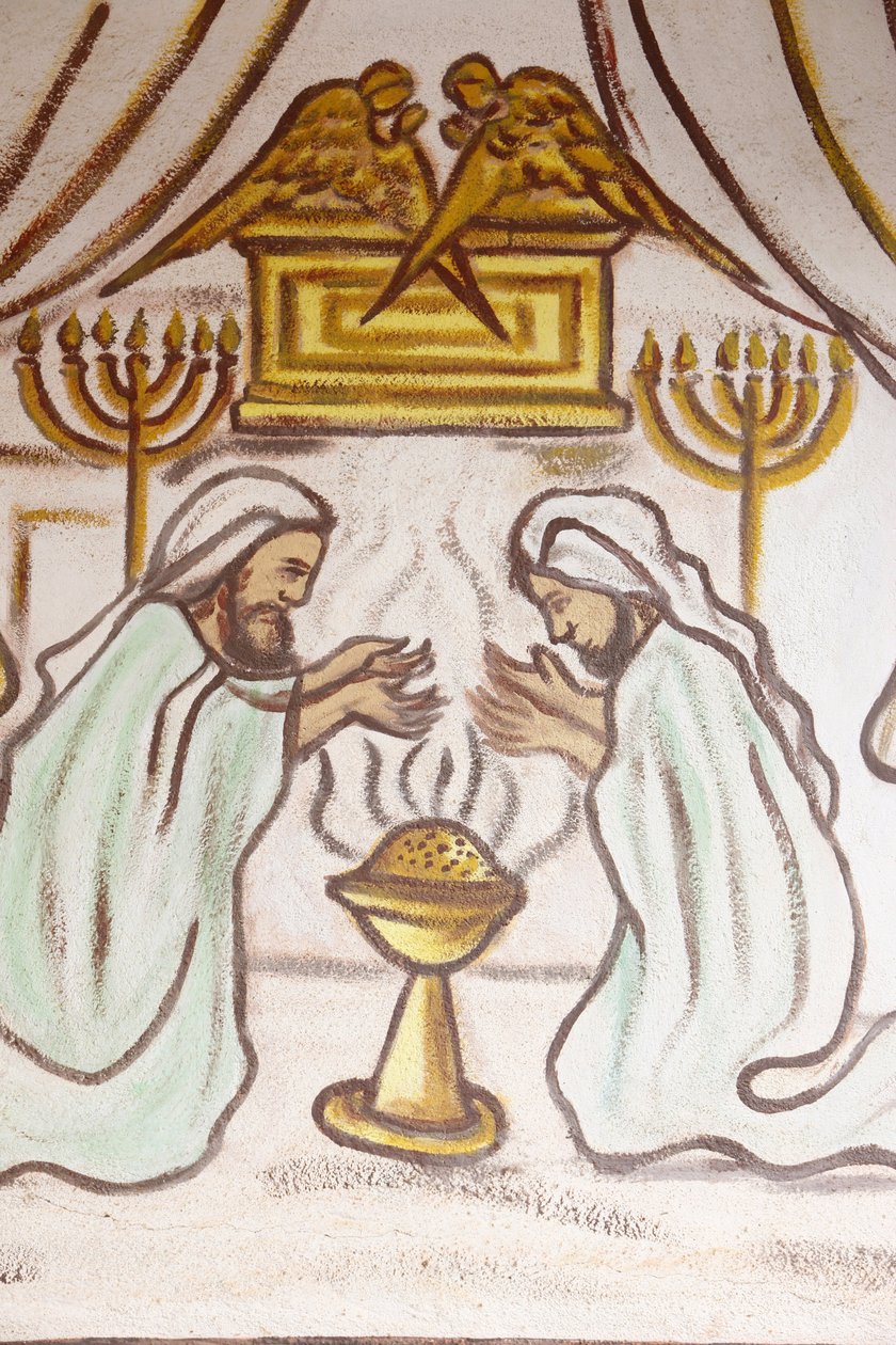 Maleri i kirken Vår Frue av Togo: Sacred Arch, menoras (Menorah) og parfymealter, Togoville, Togo av Unbekannt