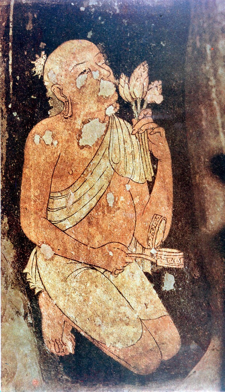 Maleri av en buddhistisk munk fra Ajanta-huletemplene, India, 500-600-tallet av Unbekannt