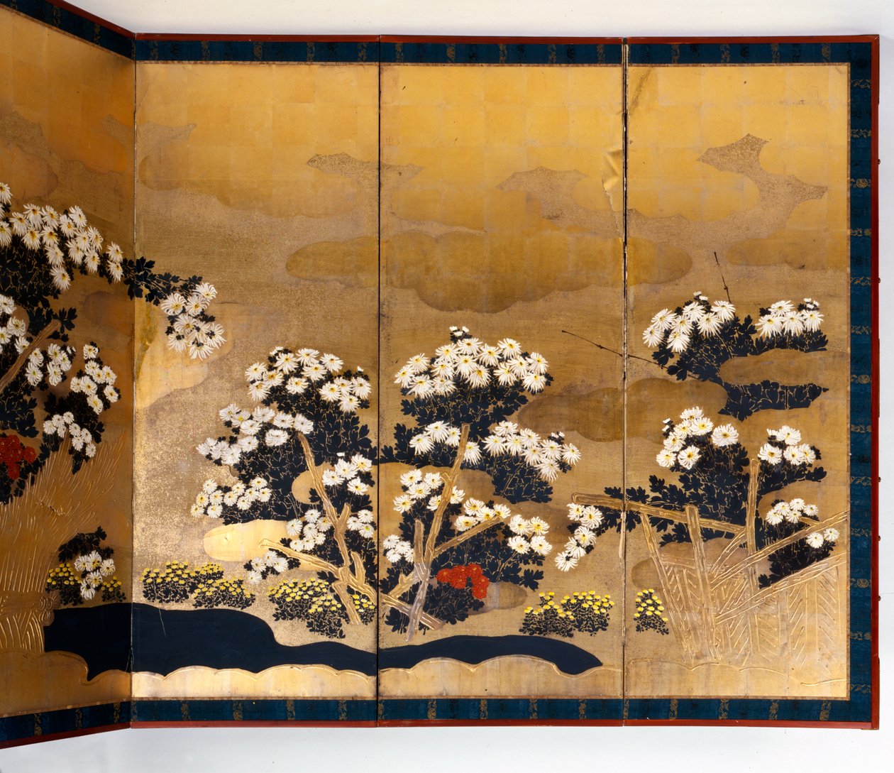 Par skjermer med 6 paneler med gullbakgrunn, Edo-perioden, japansk, 1600-1867 av Unbekannt