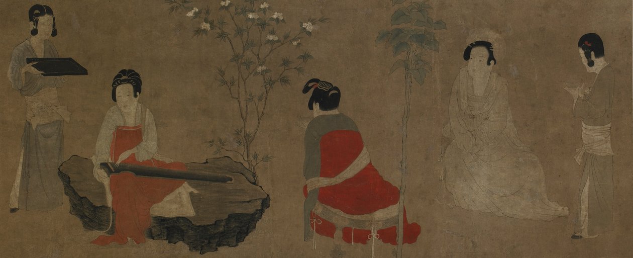 Palace Ladies Tuning a Zither qin, Ming-dynastiet, 1368-1644. av Unbekannt
