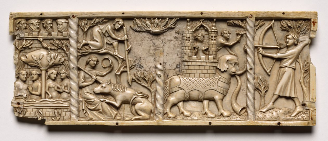 Panel fra en kiste med scener fra Courtly Romances, 1330-1350 eller senere. av Unbekannt