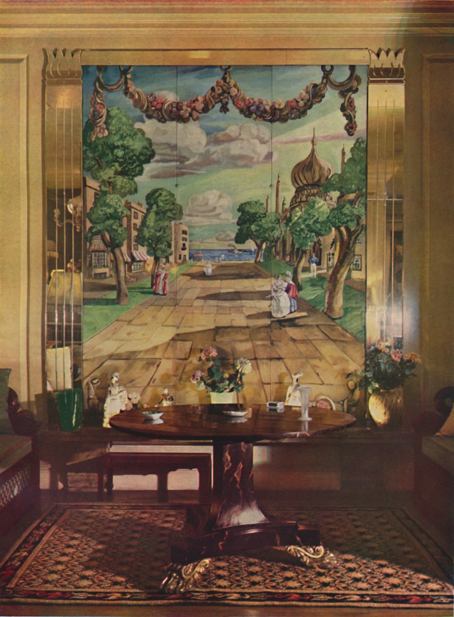 Panel som viser Regency Brighton, flankert av pilastre i speilglass, 1933. av Unbekannt