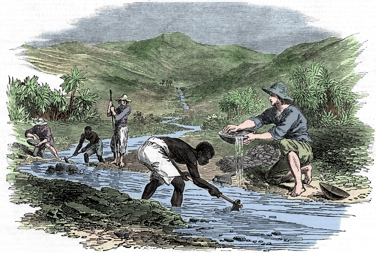 Panorering etter gull under California Gold Rush i 1849 av Unbekannt