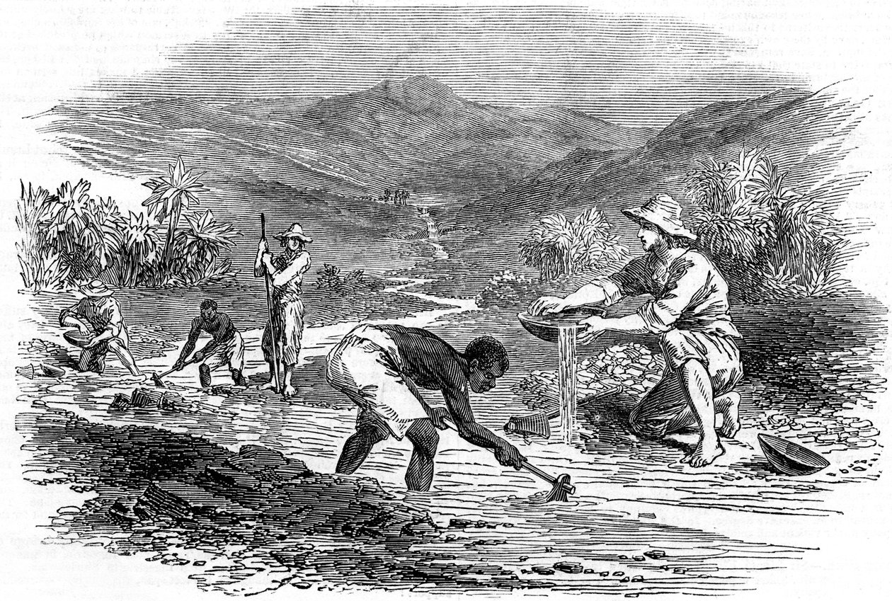Panorering etter gull under California Gold Rush i 1849 av Unbekannt