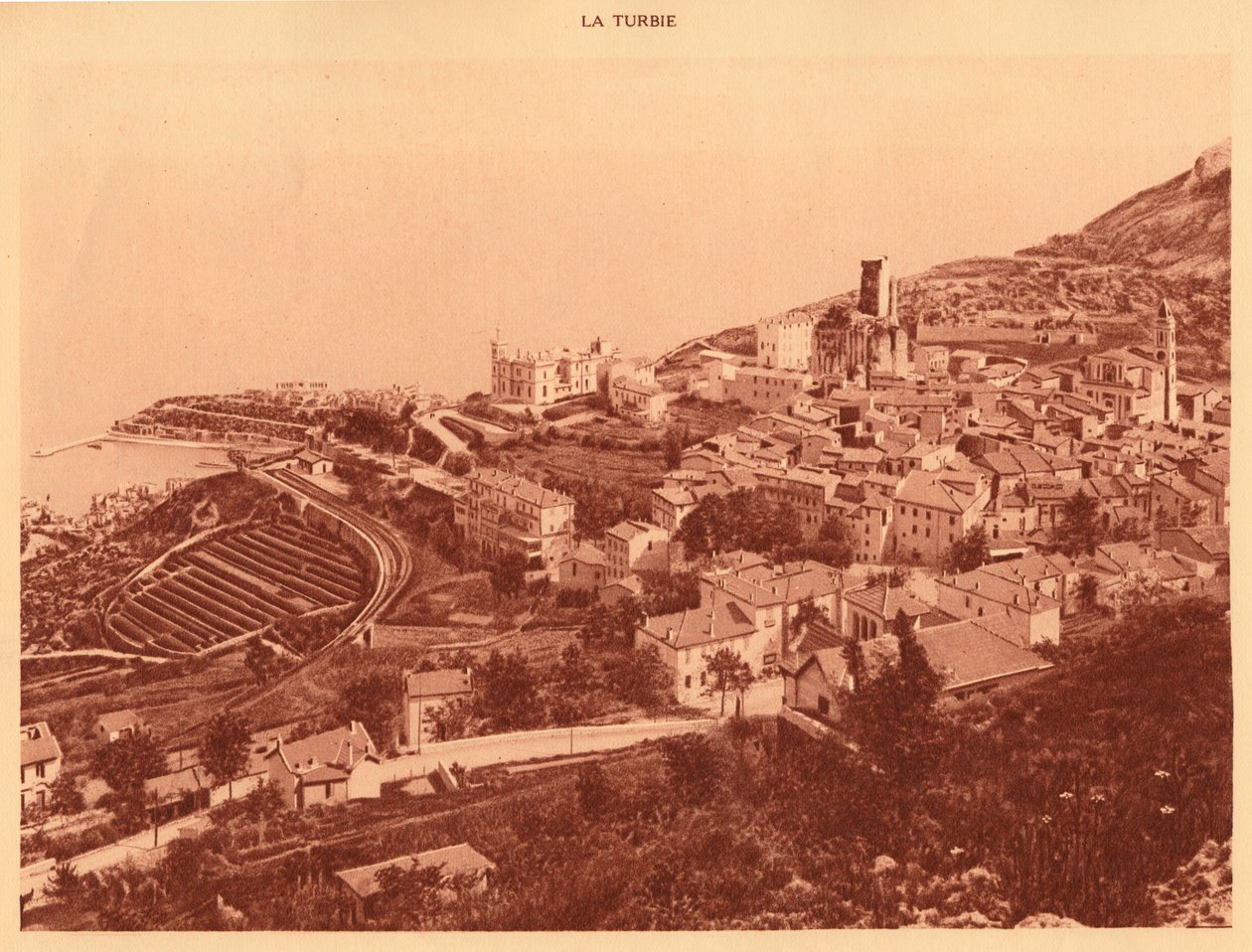 Panorama og utsikt over la Turbie, Monaco, 1930. av Unbekannt