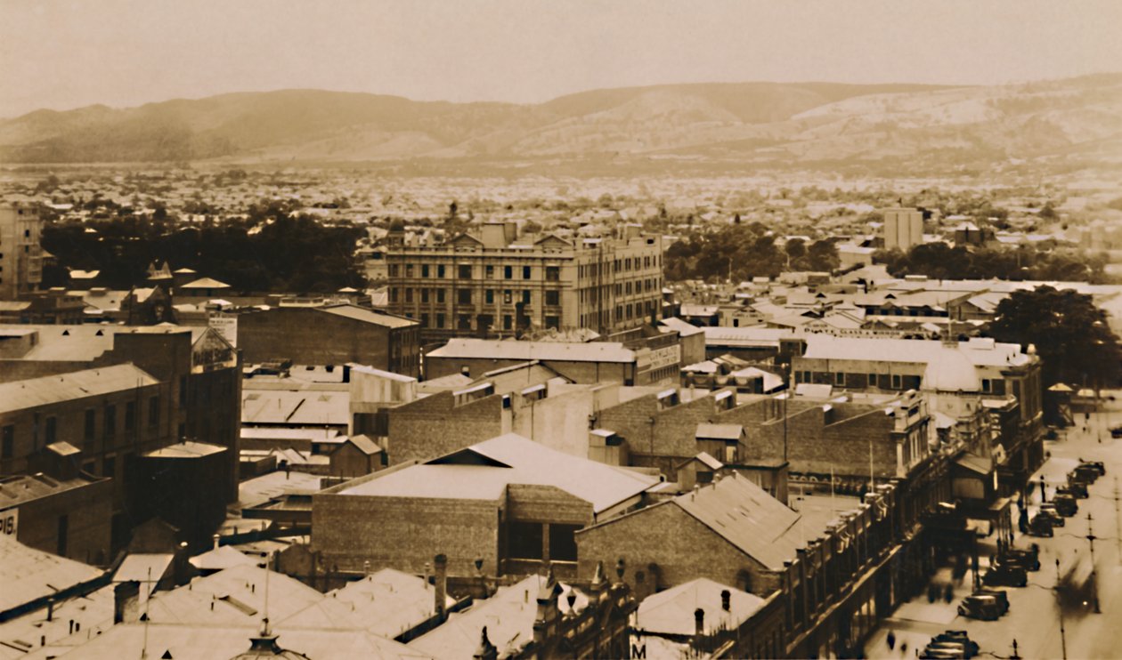 Panorama over Adelaide og åsene, Sør-Australia, slutten av 1800-begynnelsen av 1900-tallet av Unbekannt