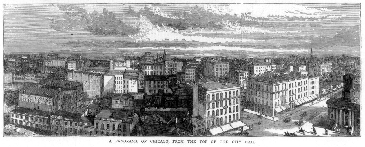Panorama av Chicago fra toppen av rådhuset, USA, 1871 av Unbekannt
