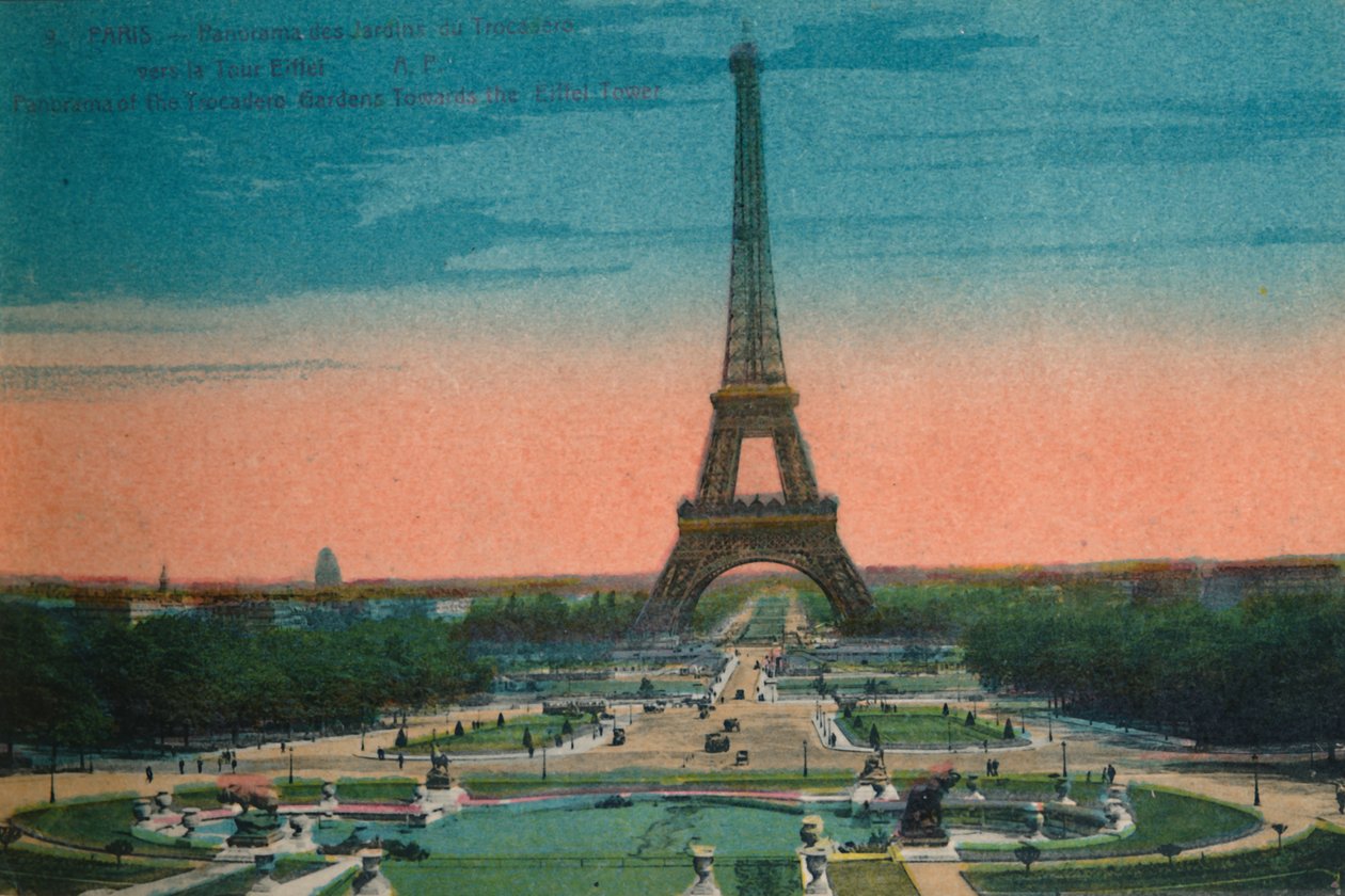 Panorama over Jardins du Trocadéro og Eiffeltårnet, Paris, c1920 av Unbekannt