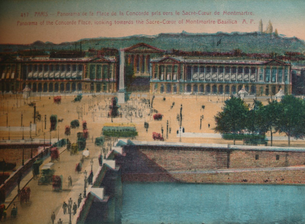 Panorama over Place de la Concorde, med utsikt mot Sacre-Coeur-basilikaen i Montmartre, Paris, av Unbekannt