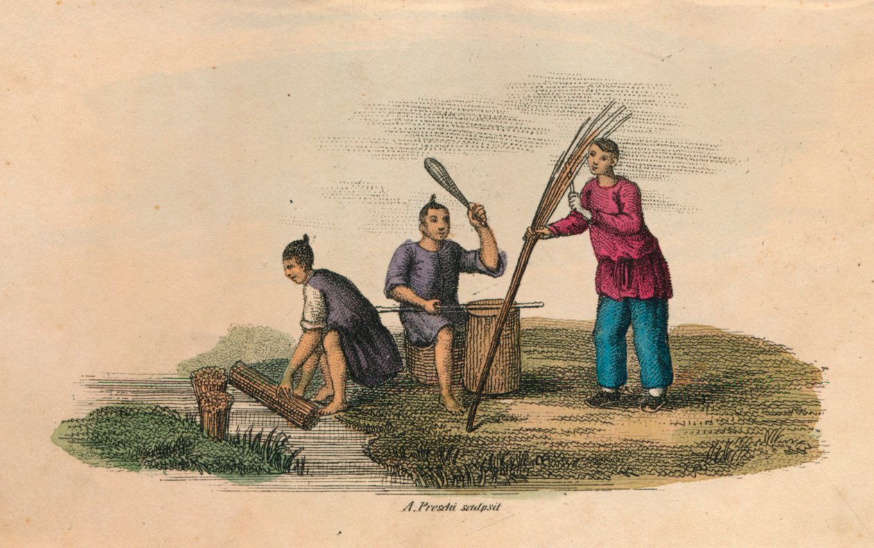 Papirproduksjon i Kina, 105 e.Kr., c1850 av Unbekannt
