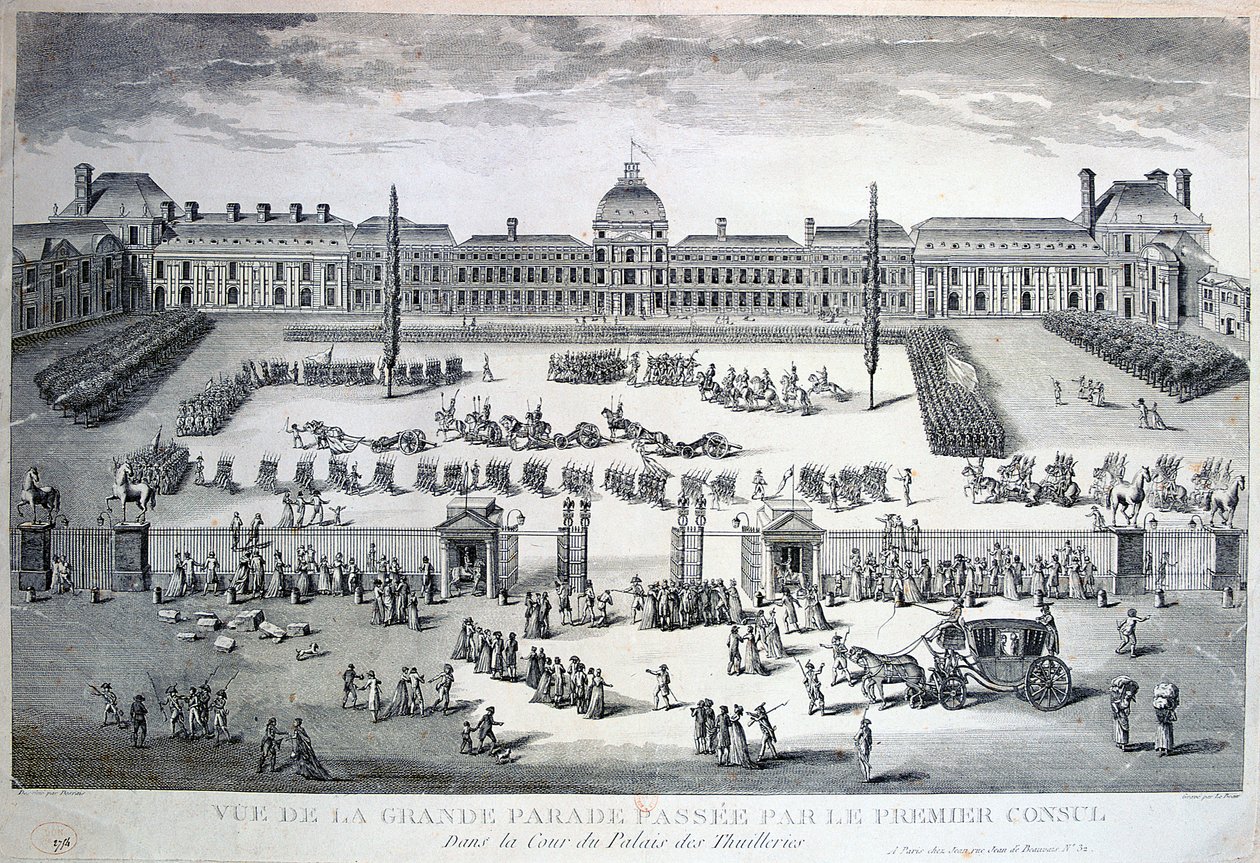 Parade av troppene under Grand Parade, Tuileries Palace, 1800-tallet av Unbekannt