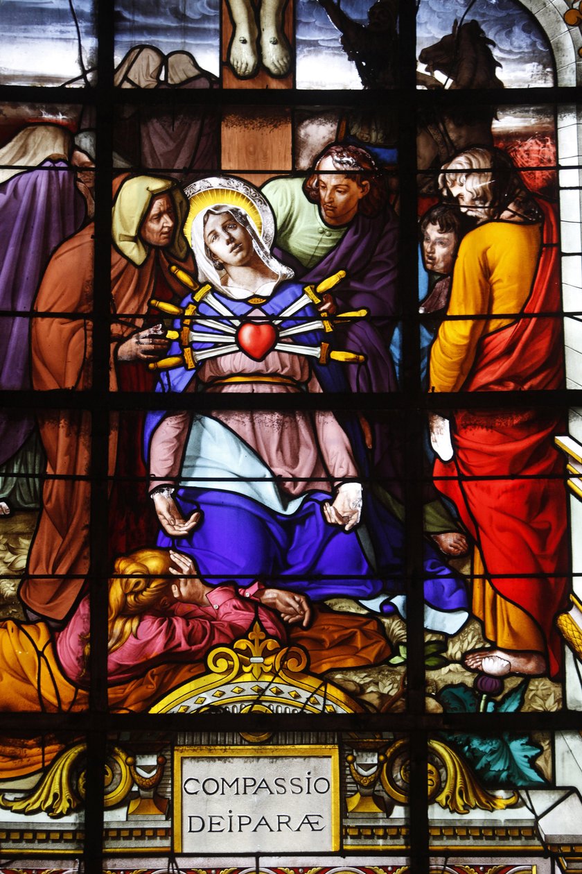 Paris, Frankrike Saint Laurent-kirken farget glass: Marias syv dolorer (sorger), Paris, Frankrike av Unbekannt