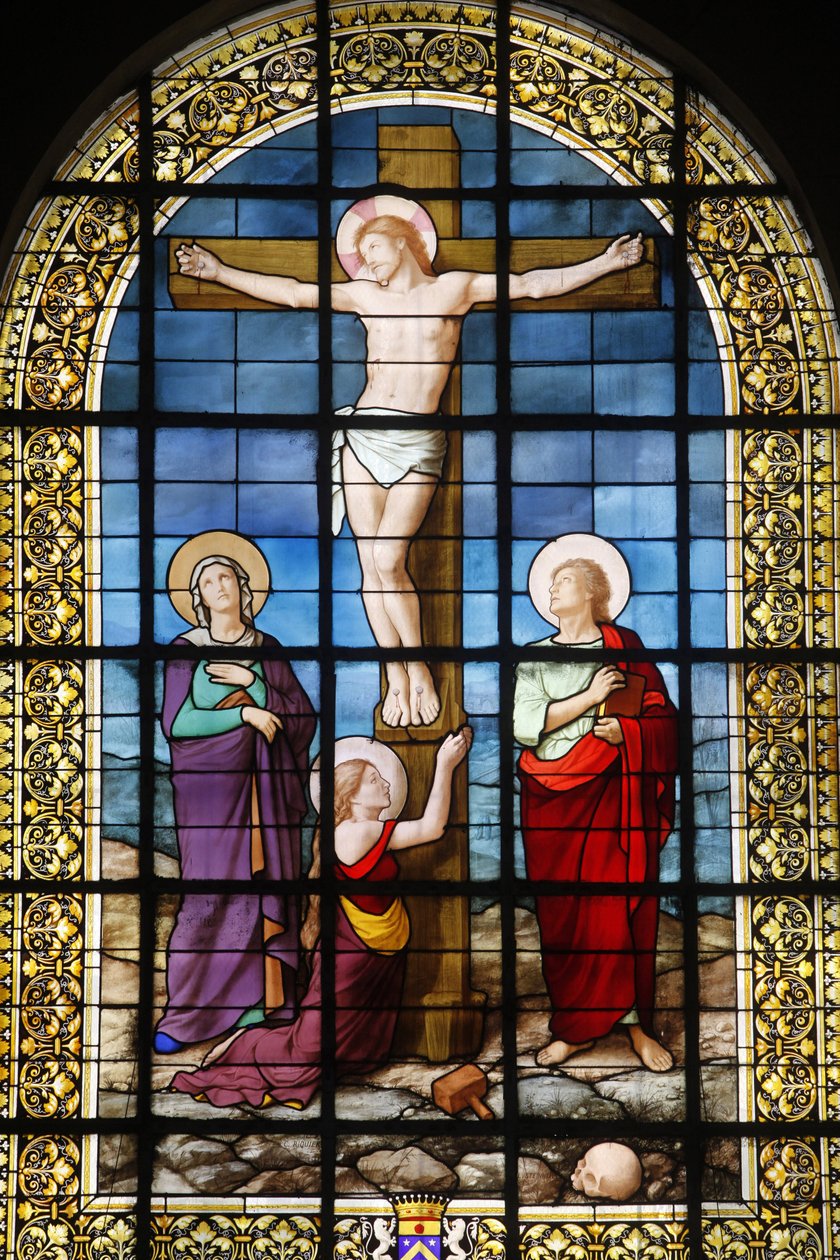 Paris, Frankrike Saint Roch kirken farget glass: Kristus på korset, Paris, Frankrike av Unbekannt