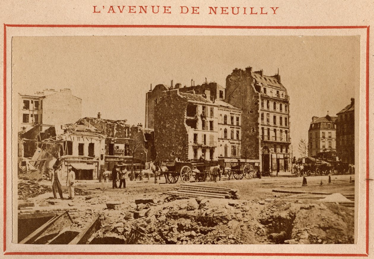 Paris kommune (1871): utsikt over avenue de Neuilly i Paris i mai 1871. Fotografi av Pierre Pepetit. Trykk på papp, Dim. 9x5,4 cm av Unbekannt