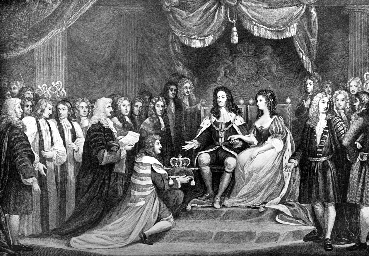 Parlamentet tilbyr kronen til William og Mary, 1689, slutten av 1700-tallet av Unbekannt