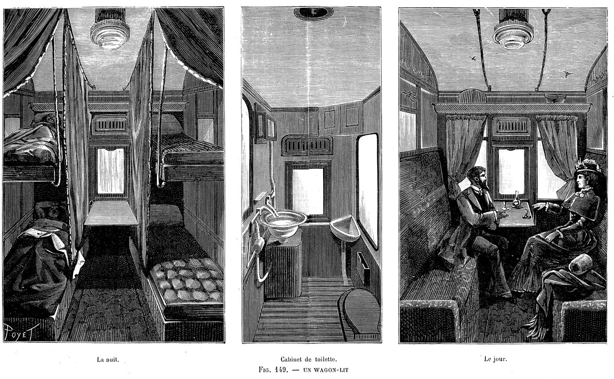 En del av en fransk jernbanevognbelyst sovevogn, 1890 av Unbekannt