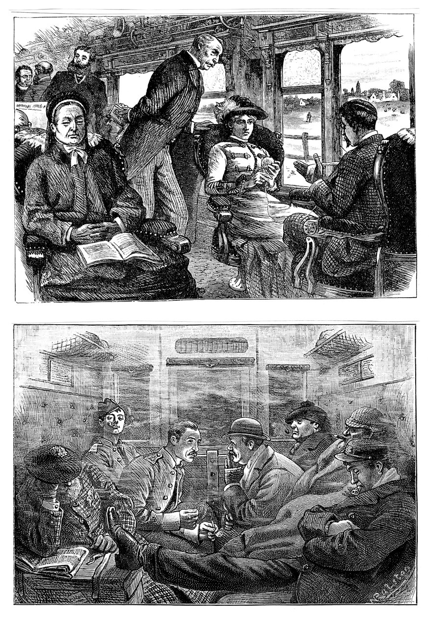 Passasjerer på et tog fra London til Glasgow, 1884 av Unbekannt