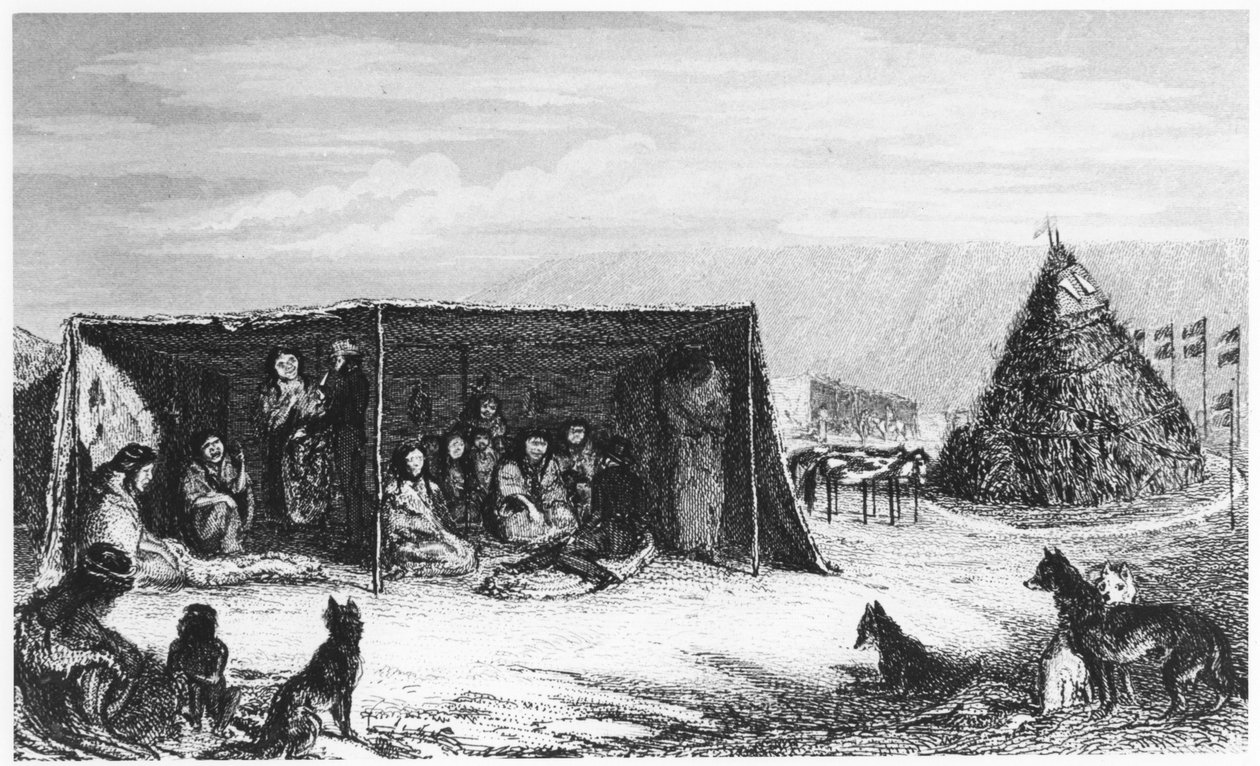 Patagoniere i et tello- eller skinntelt, 1830 1839 av Unbekannt