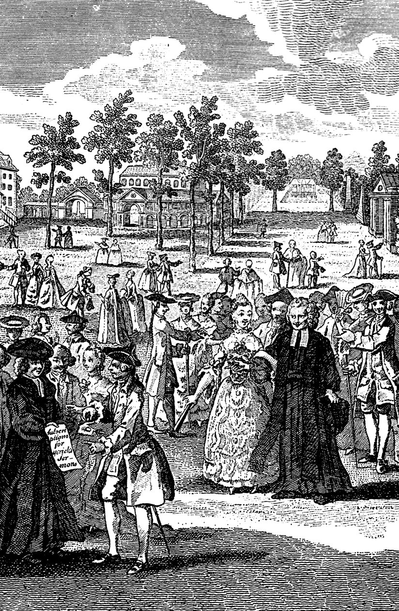 Folk i hagene til et herskapelig hjem, 1700-tallet av Unbekannt