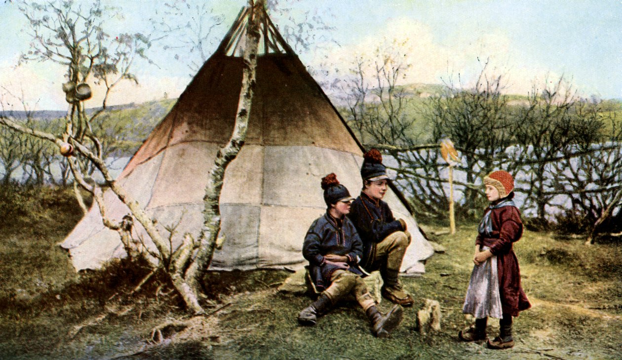 Folk med tradisjonelt telt, Lappland, Sverige, c1923 av Unbekannt