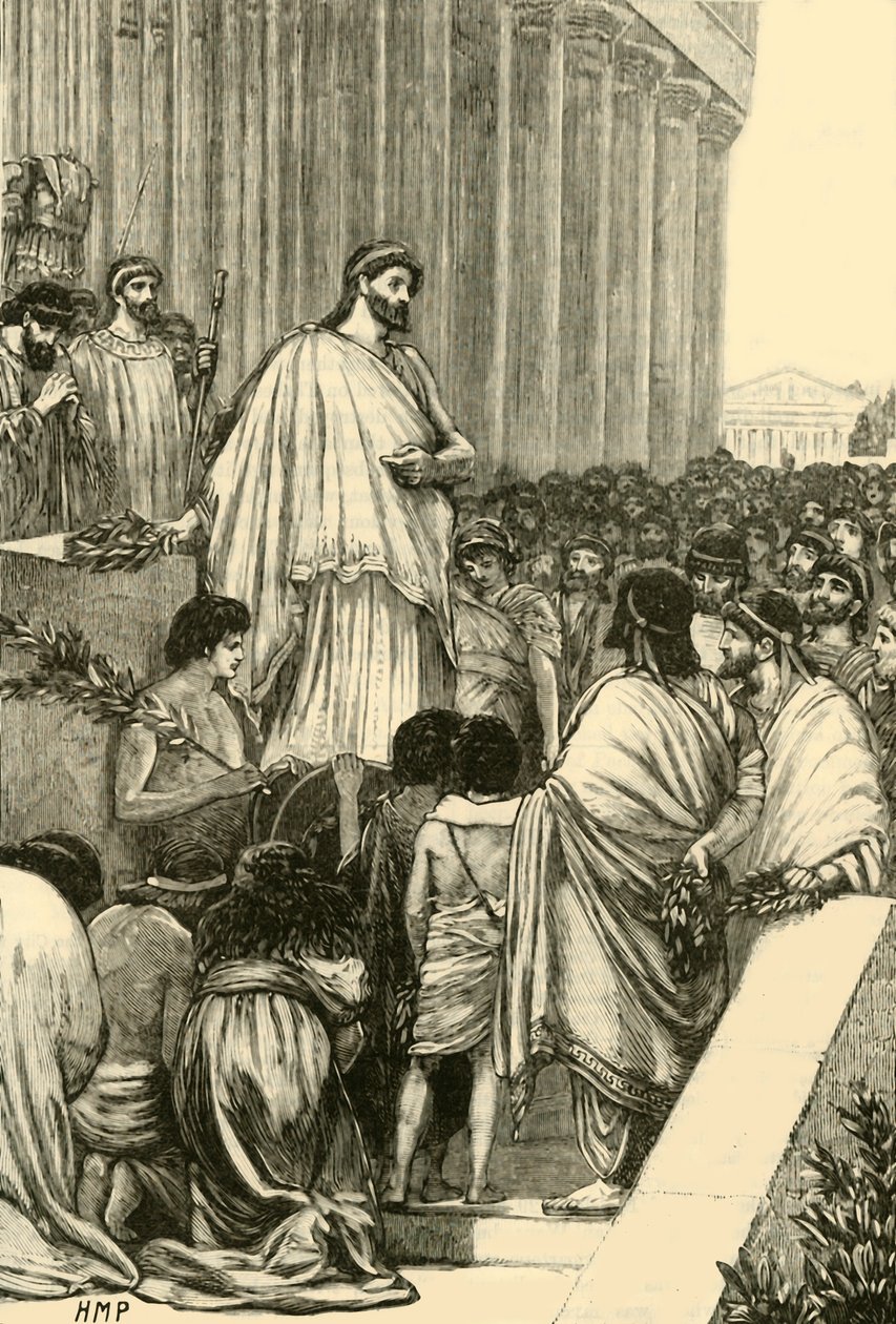 Pericles leverer begravelsestalen over athenerne, 1890. av Unbekannt