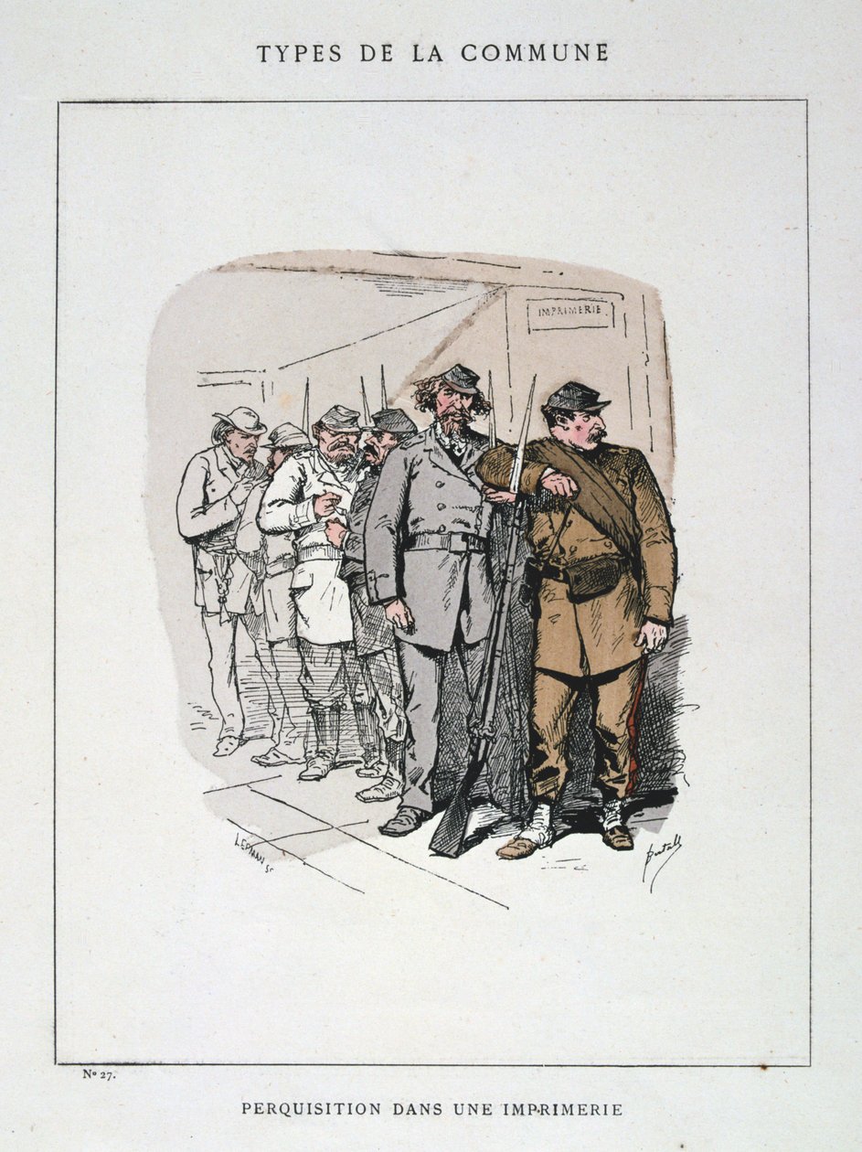 Søk i en trykkpresse, Paris Commune, 1871. av Unbekannt