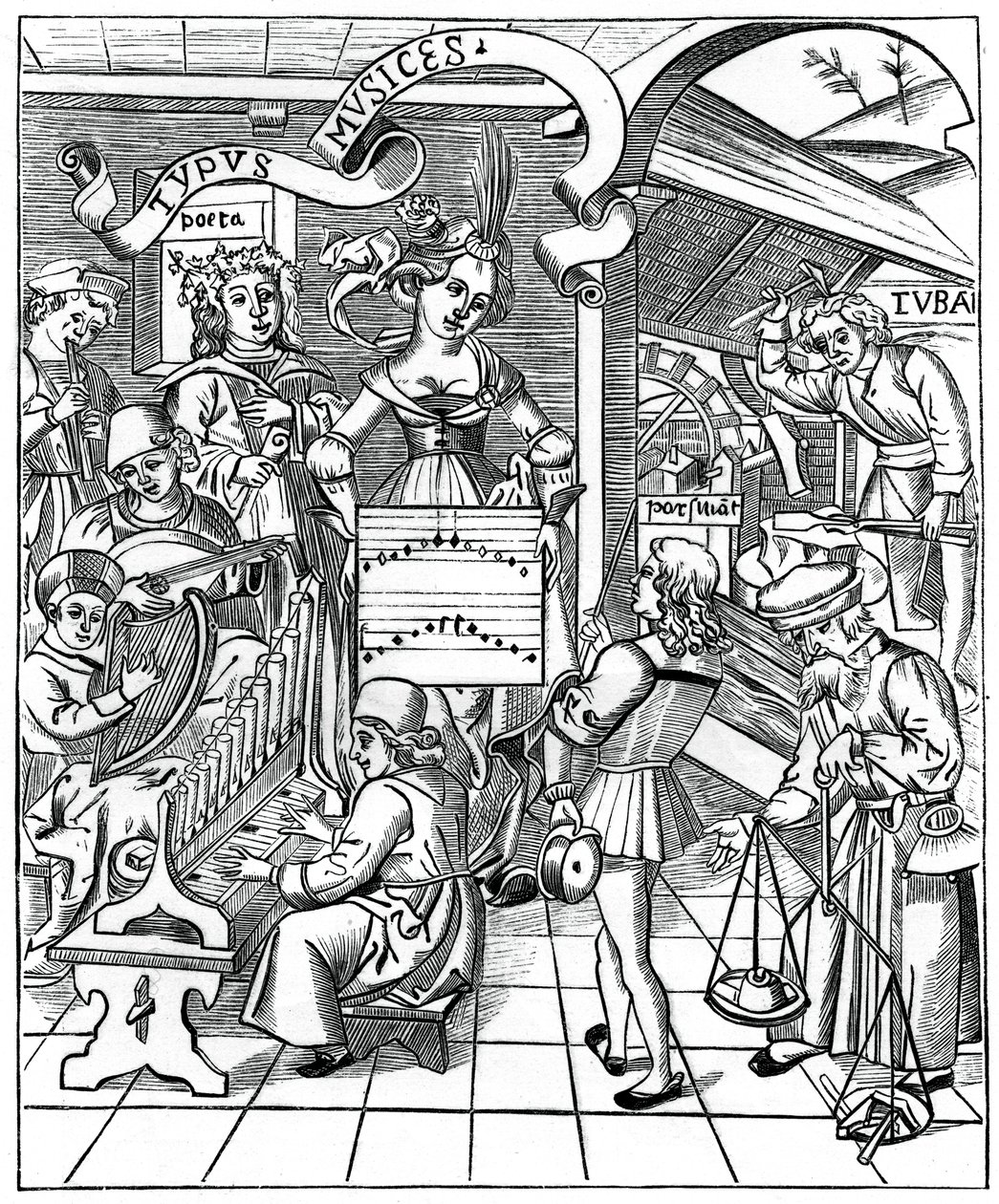Personifisering av musikk, med hjelpemennene, poeten og musikerne, 1508, 1870 av Unbekannt