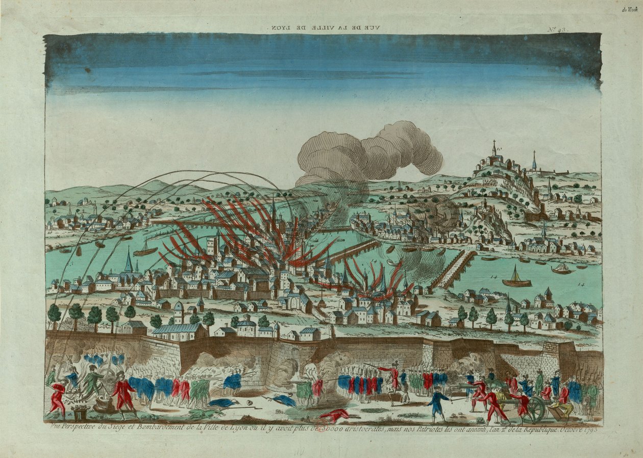 Perspektivvisning av beleiringen og bombardementet av byen Lyon i oktober 1793, ca. 1793. av Unbekannt