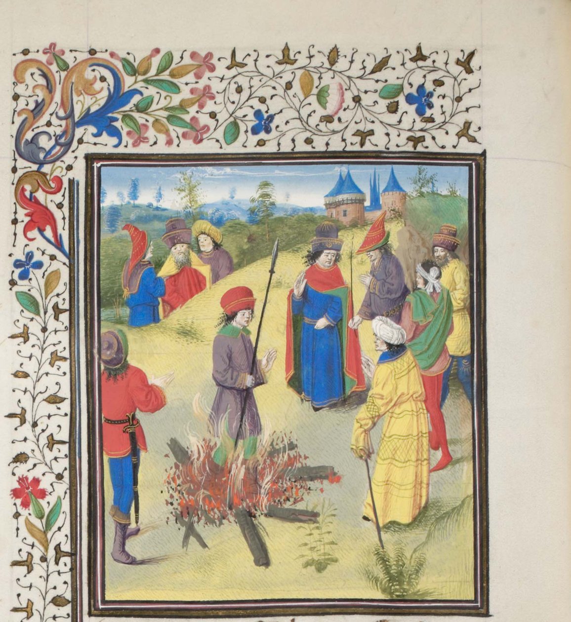 Peter Bartholomew gjennomgår ildprøven. Miniatyr fra Historia av William av Tyrus, 1460-tallet av Unbekannt