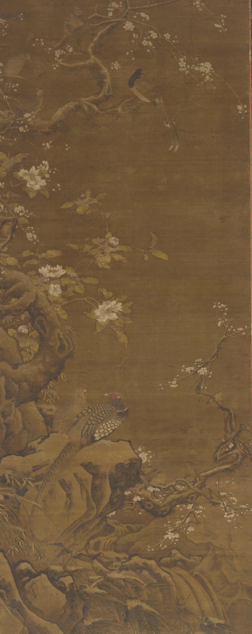 Fasaner og snødekte plommeblomster, Ming- eller Qing-dynastiet, 1400-1700-tallet. av Unbekannt