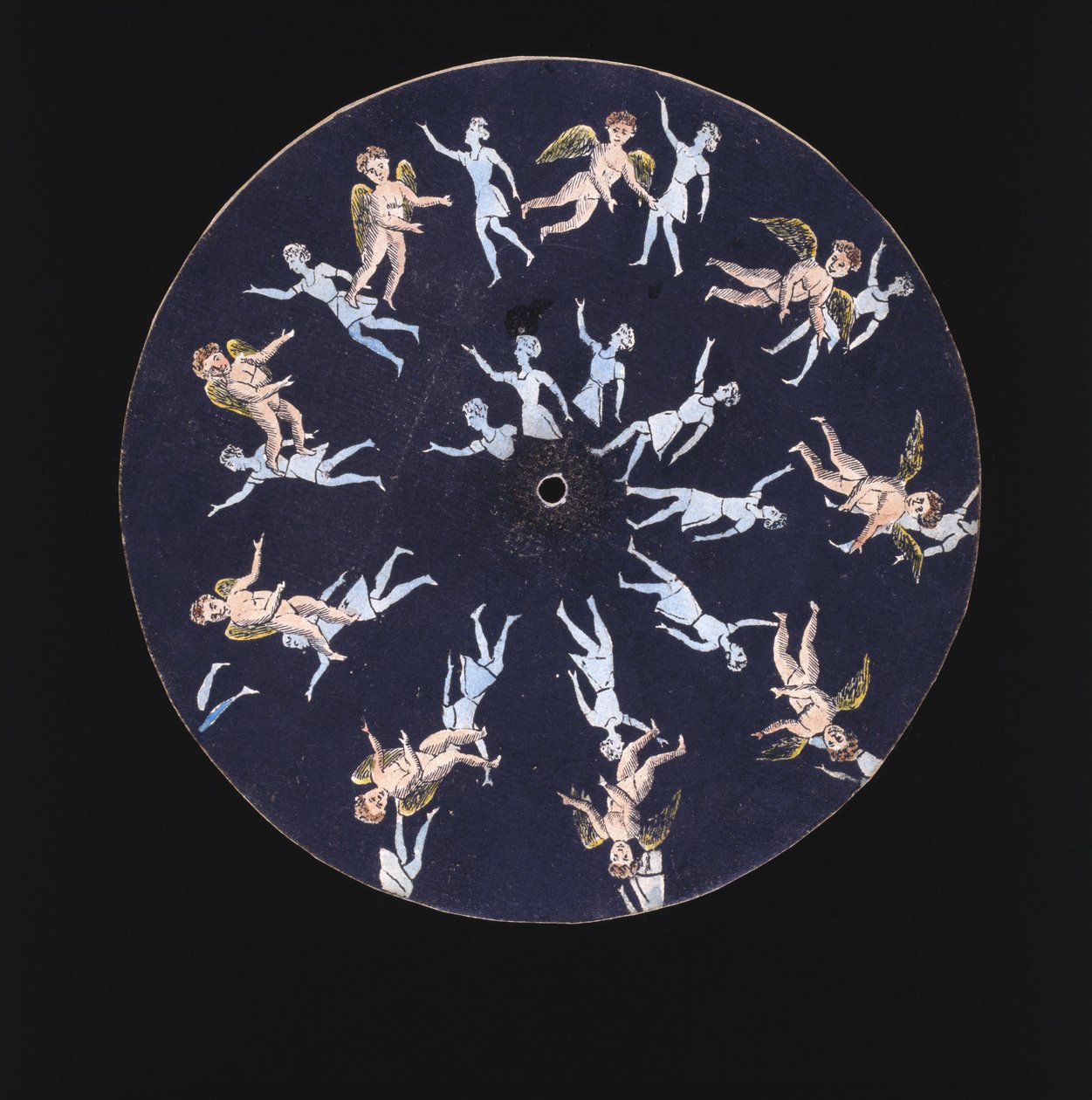 Phenakistiscope (Phenakistoscope) plate som viser en amor og to jenter, ca 1830 av Unbekannt