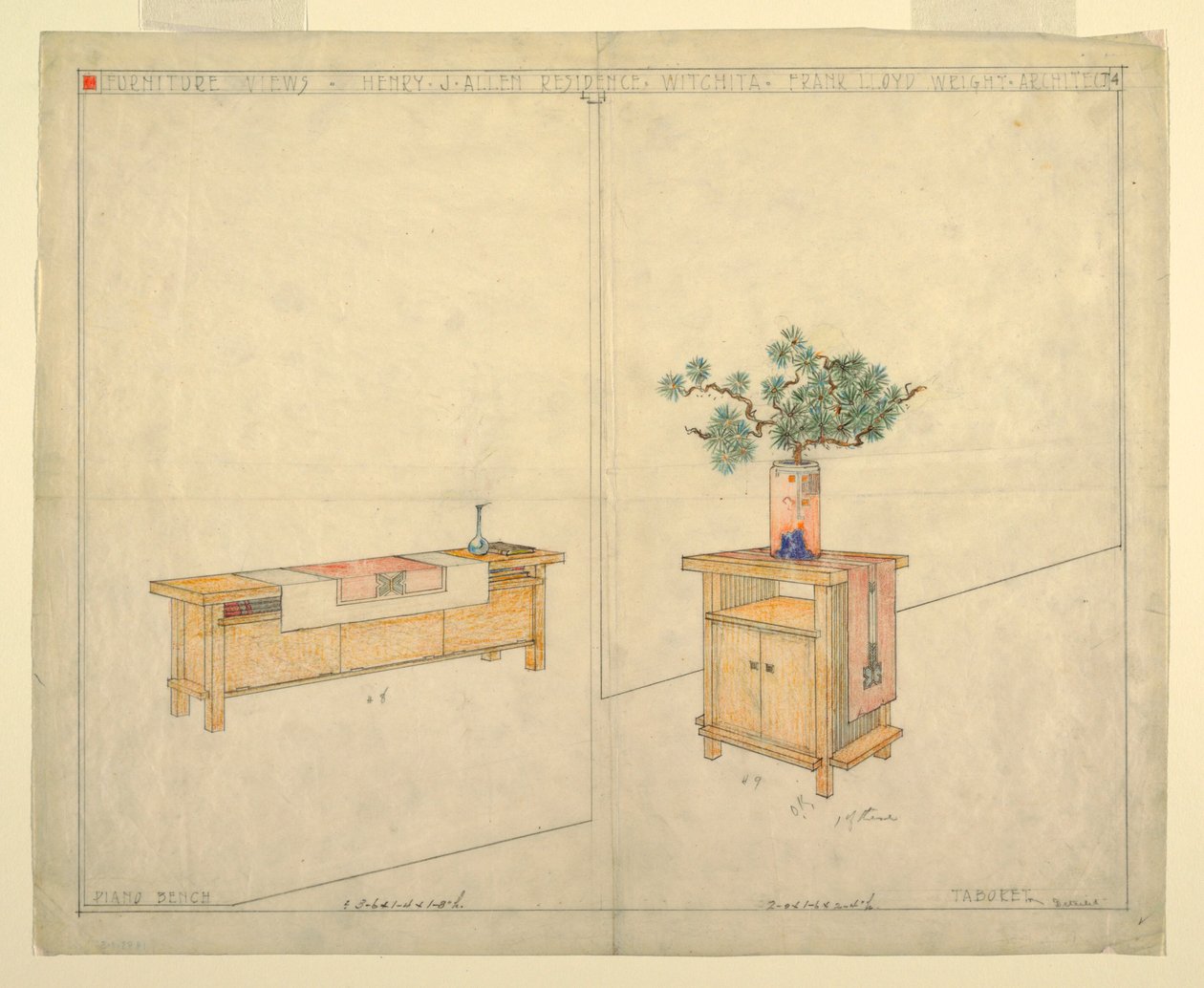 Piano Bench and Taboret, Henry J. Allen Residence, Wichita, KA, 1917 av Unbekannt