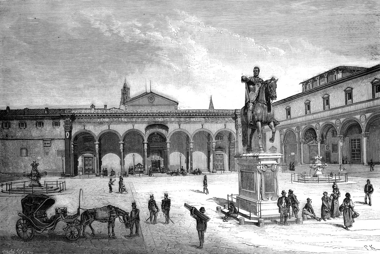 Piazza og kirken Santissima Annunziata, Firenze, Italia, 1882 av Unbekannt