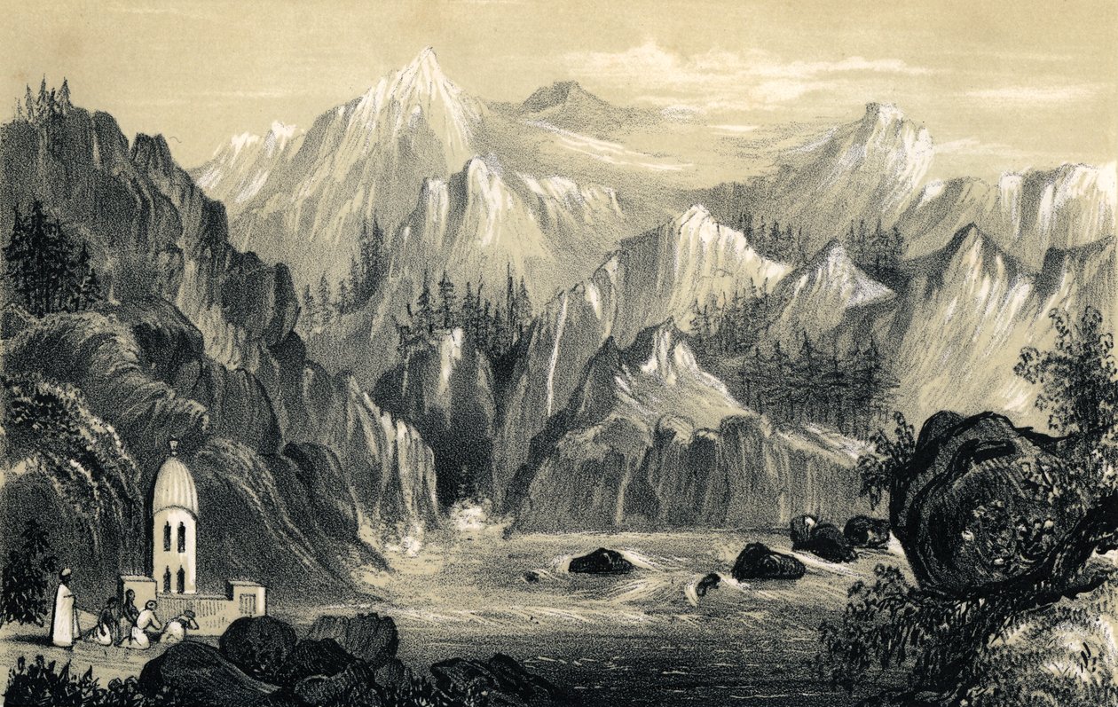 Pilegrimer ved kilden til Ganges, India, 1847 av Unbekannt