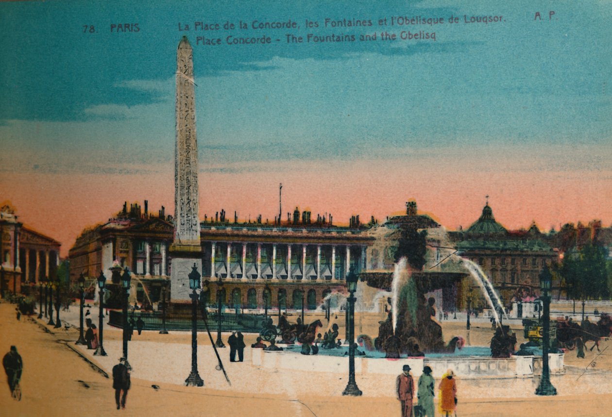 Place de la Concorde - Fontenene og Luxor-obelisken, Paris, c1920 av Unbekannt