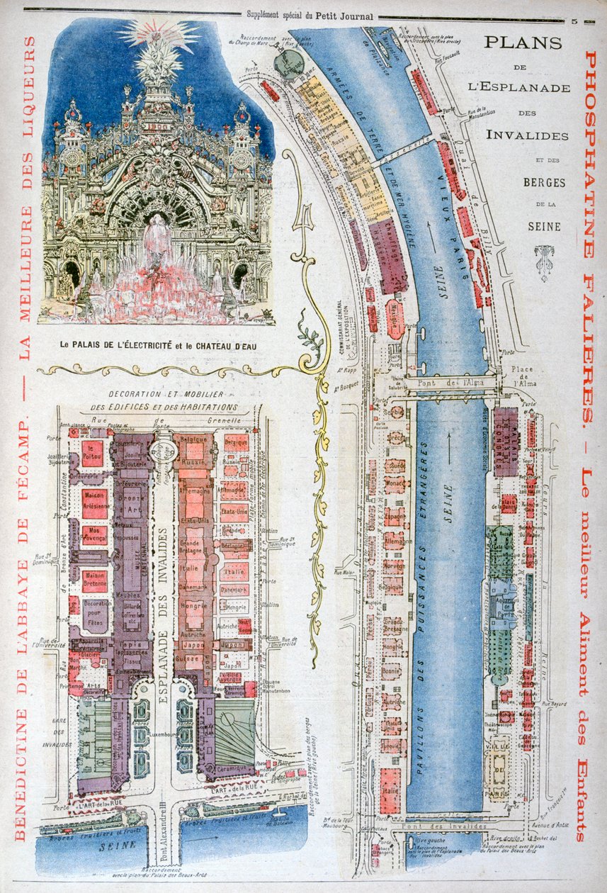Plan for Esplanade des Invalides, universell utstilling i 1900, Paris, 1900 av Unbekannt