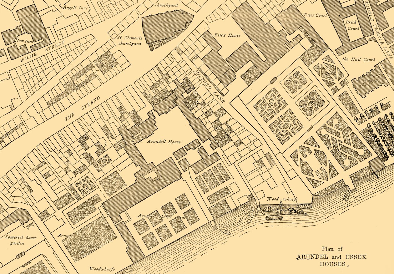 Plan over Arundel og Essex Houses, 1881. av Unbekannt