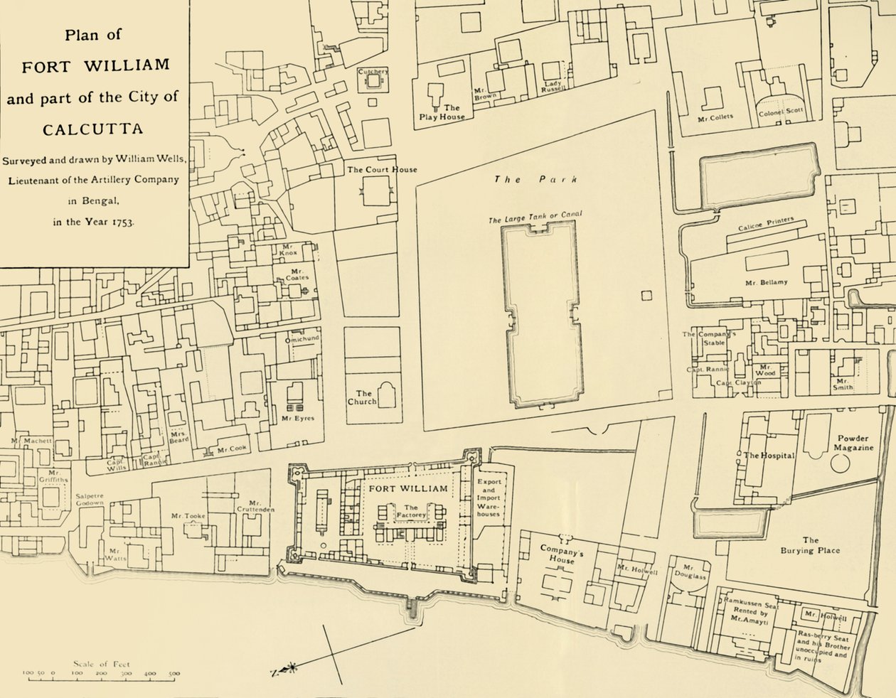 Plan for Fort William og en del av byen Calcutta, 1925. av Unbekannt